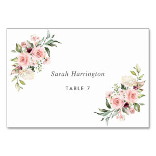 Romantic Pink Roses Dusty Rose Wedding Place Card