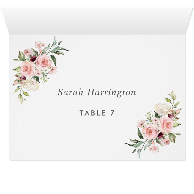 Romantic Pink Roses Dusty Rose Wedding Place Card (Inside Horizontal (Bottom))