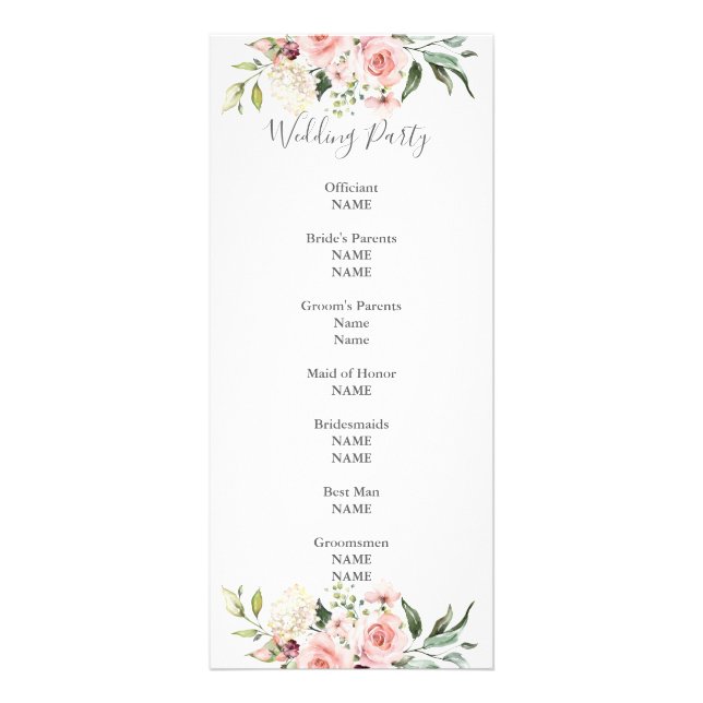 Romantic Pink Roses Dusty Rose Wedding Program (Back)