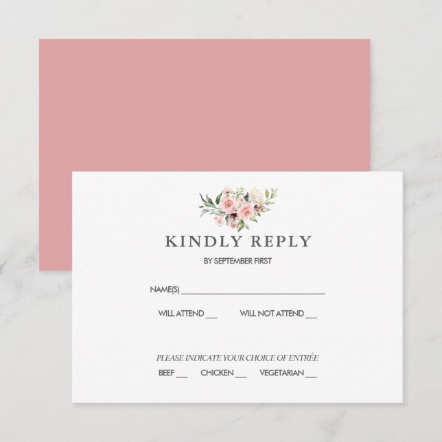 Romantic Pink Roses Dusty Rose Wedding RSVP Invita Invitation (Front/Back)