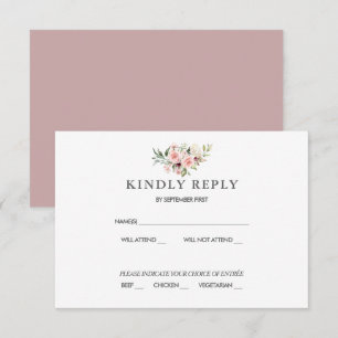 Romantic Pink Roses Dusty Rose Wedding RSVP Invitation