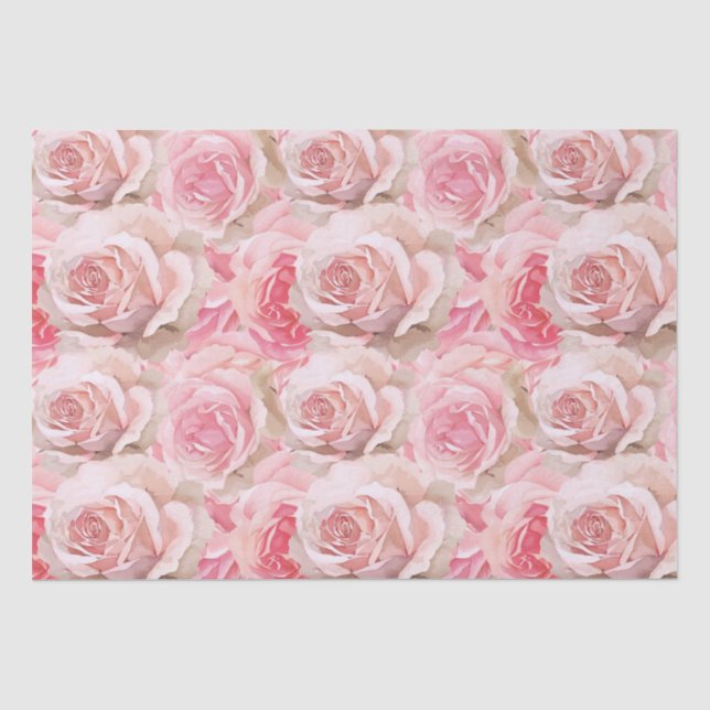 Romantic Pink Roses Floral Bridal Shower Tissue Paper (Front)