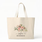 Romantic Pink Roses Floral Bridesmaid Wedding Tote