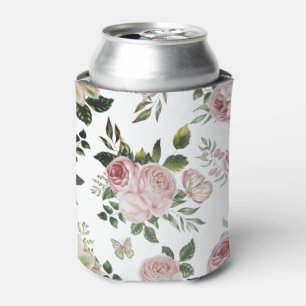 Romantic pink roses floral pattern cottage shabby can cooler
