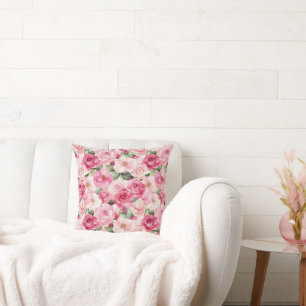 Romantic Pink Roses Floral Throw Pillow