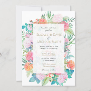 Romantic Pink roses floral Vintage Design Invitation