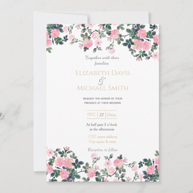 Romantic Pink Roses Floral Watercolor Painting Invitation (Front)