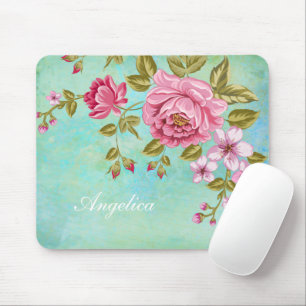 Romantic Pink Roses, Personalize your name Mouse Pad