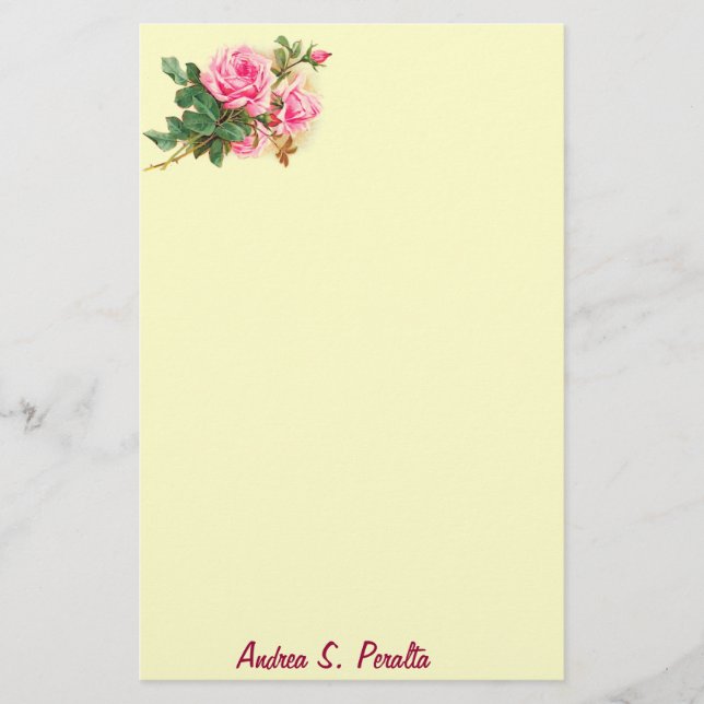 Romantic Pink Roses Personalized Stationery (Front)