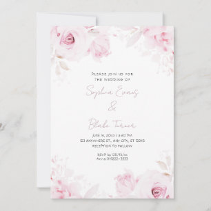 Romantic Pink Roses Summer White Wedding Invitation