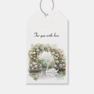 Romantic Pink Roses Swan Lake Floral Bridal Shower Gift Tags