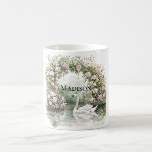 Romantic Pink Roses Swan Lake Floral Coffee Mug