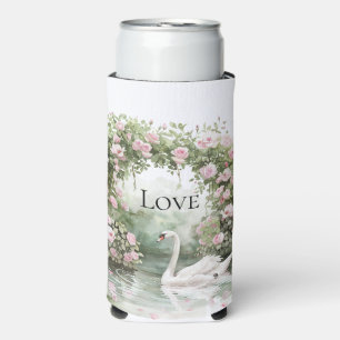 Romantic Pink Roses Swan Lake Floral Seltzer Can Cooler