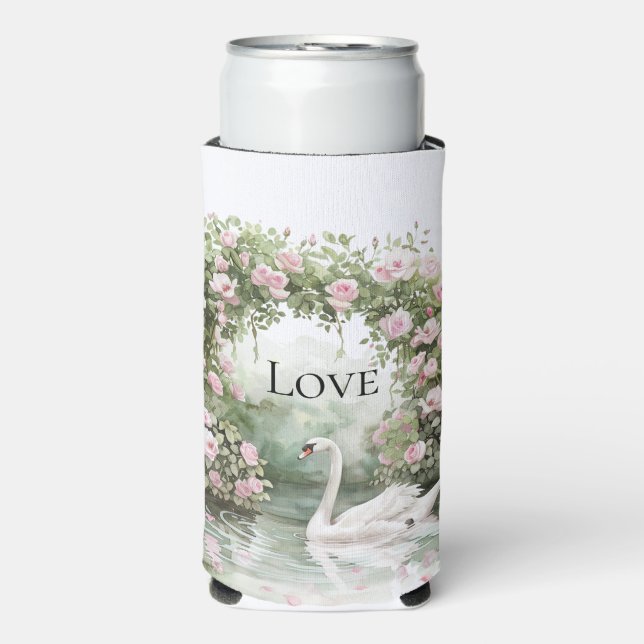 Romantic Pink Roses Swan Lake Floral   Seltzer Can Cooler (Seltzer Front)