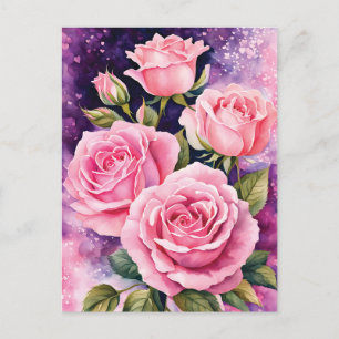 Romantic Pink Roses Valentine Holiday Postcard