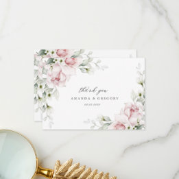 Romantic Pink Roses Watercolor Wedding Thank You  Card