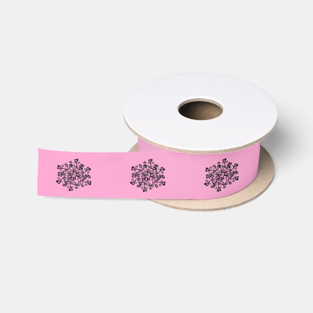 Romantic Pink Scroll Heart Tree Satin Ribbon (Spool)