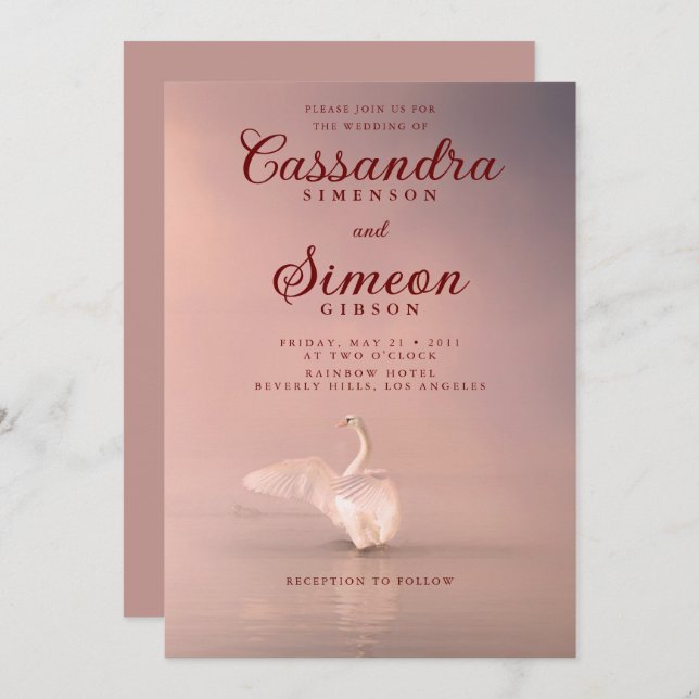Romantic Pink Swan Wedding Invitation (Front/Back)