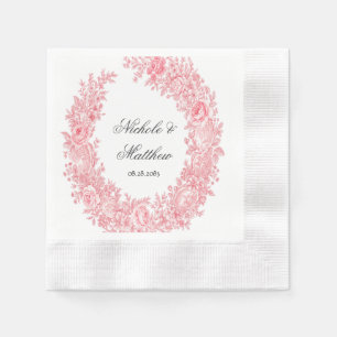 Romantic Pink Toile Flower Wedding Napkin
