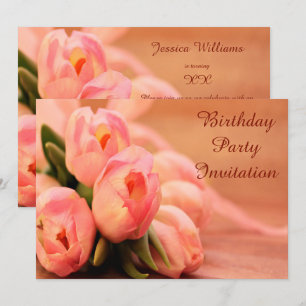 Romantic Pink Tulips  Birthday Invitation