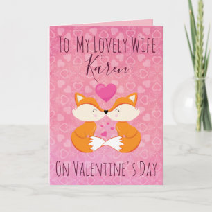 Romantic Pink Valentine Day Foxes for Her Holiday Card