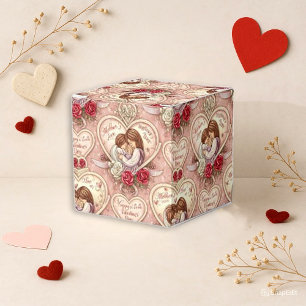 Romantic Pink Vintage Cherub Heart Pattern Favor Box