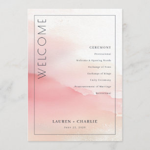 Romantic Pink Watercolor Ceremony Schedule Program