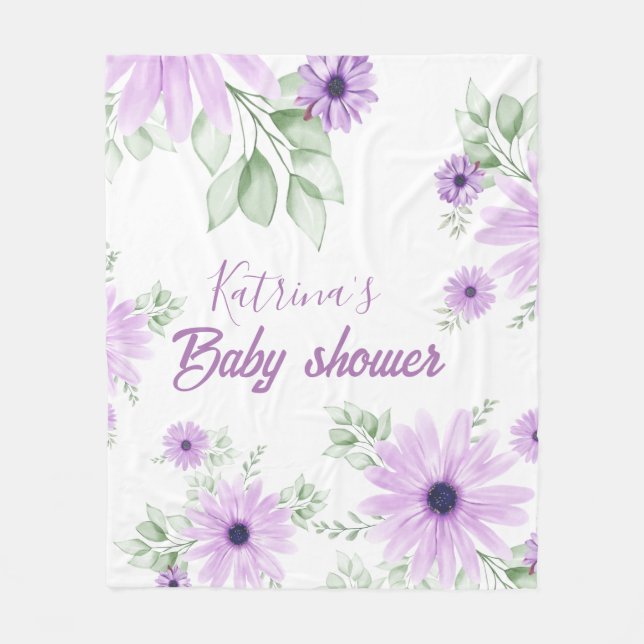 Romantic Pink Watercolor Floral Baby Shower Fleece (Front)