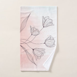 Romantic Pink Watercolor Floral Bath Towel Set