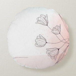 Romantic Pink Watercolor Floral Round Pillow Decor