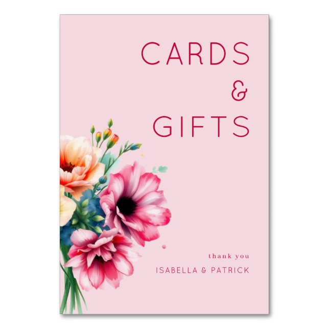 Romantic Pink Watercolor Floral Table Number (Front)