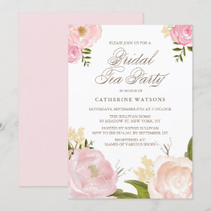 Romantic Pink Watercolor Flowers Bridal Tea Party Invitation