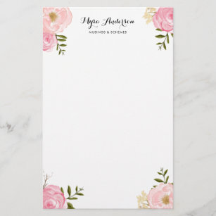 Romantic Pink Watercolor Flowers Personalized Stationery