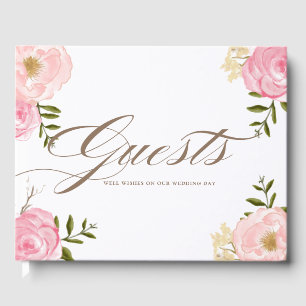 Romantic Pink Watercolor Flowers Wedding Guestbook
