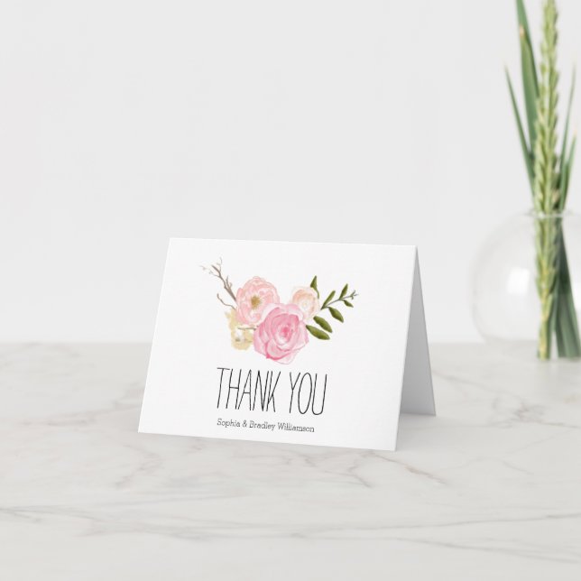 Romantic Pink Watercolor Garden Floral Thank you (Front)