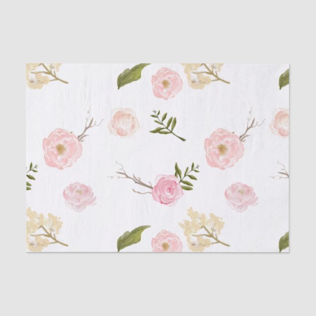 Romantic Pink Watercolor Garden Floral Tissue Paper (Front)