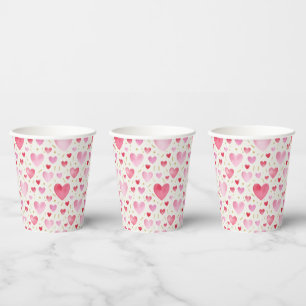Romantic Pink Watercolor Hearts & Golden Sprinkles Paper Cups