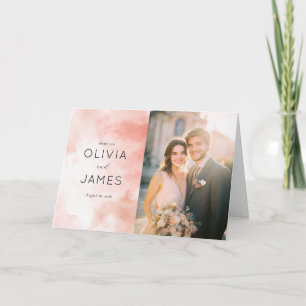 Romantic Pink Watercolor Photo Thank You Card