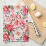 Romantic Pink Watercolor Roses  Kitchen Towel<br><div class="desc">Romantic floral design featuring a joyous pattern of romantic pink watercolor roses and green foliage.</div>