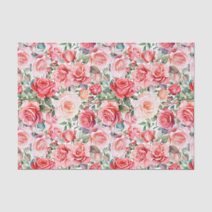 Romantic Pink Watercolor Roses  Tissue Paper