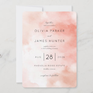 Romantic Pink Watercolor Wedding Invitation
