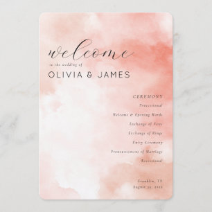 Romantic Pink Watercolor Wedding Schedule Program