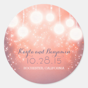 romantic pink wedding lanterns classic round sticker