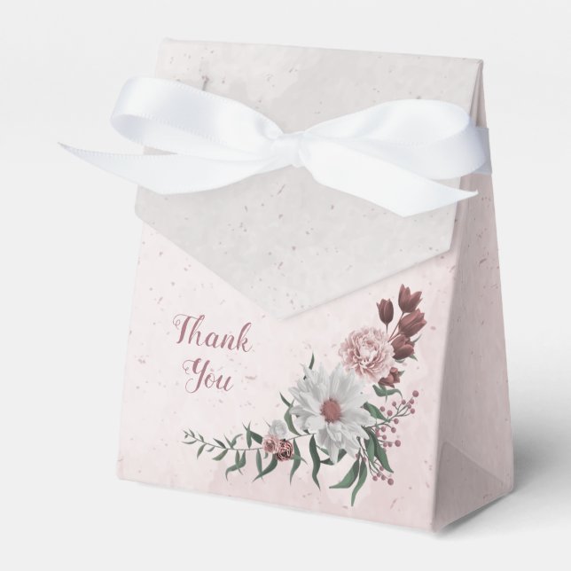 romantic pink, white and cinnamon rose wedding favor box (Front Side)