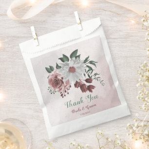 romantic pink white cinnamon rose greenery wedding favour bag