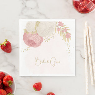 Romantic pink & white flowers gold napkin