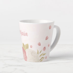Romantic pink white & gold floral wedding latte mug