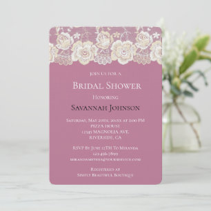 Romantic Pink White Lace Floral Bridal Shower Invitation