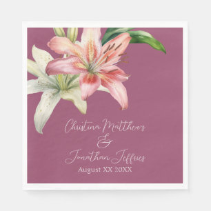 Romantic Pink & White Lilies on Fuchsia Napkin