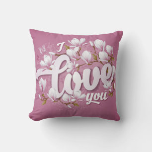 Romantic Pink & White Magnolia Floral Throw Pillow
